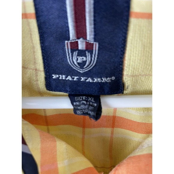 PHAT FARM Men's Short Sleeve Button Down Shirt Plaid Yellow/Orange Size XL - Picture 3 of 5